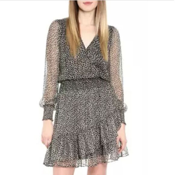 Michael Kors Julia Dress in Leapord Print with Gold Metallic Threads Size M - Picture 1 of 14